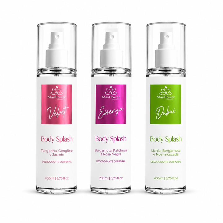 Kit 3 Body Splash MayFlower Velvet, Essenza e Dubai 3x200ml