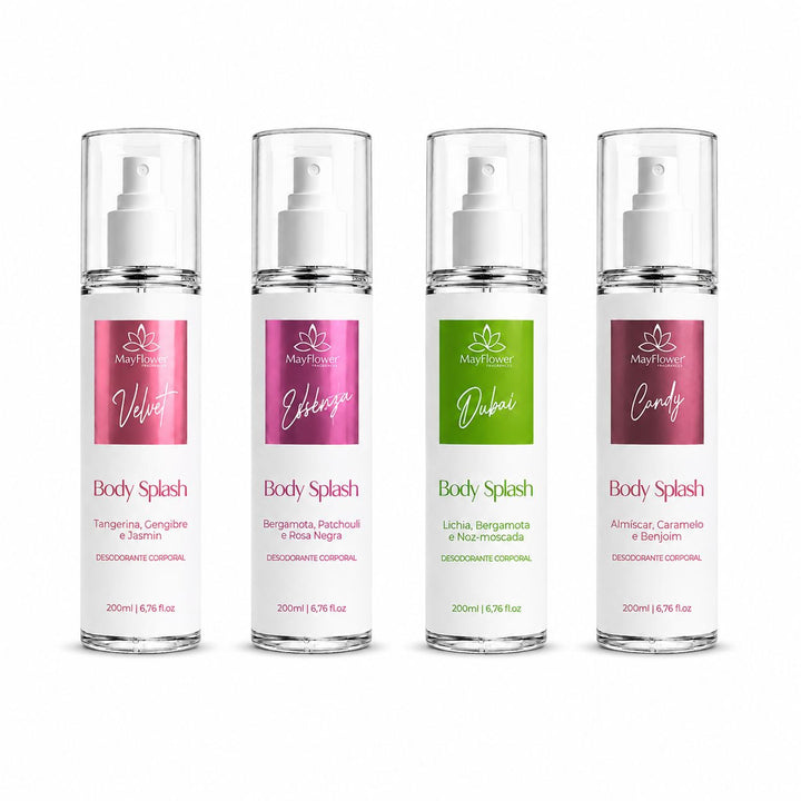 Kit 4 Body Splash MayFlower Velvet, Essenza, Dubai e Candy 4x200ml